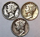 (3) Mercury Dimes - 1938S 1939D 1939P - VF/XF - #0478ED - FREE SHIPPING