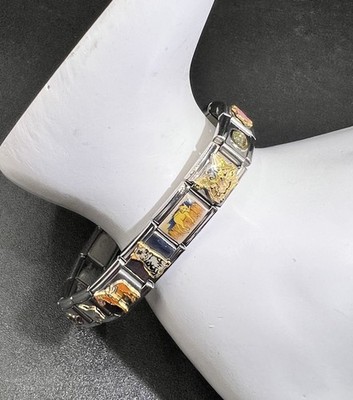 Vintage Italian Nomination Style Bracelet, 18 Charms, Pink Panther, Animals, Etc