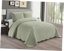 Embossed Coverlet Bedspread Set Oversized Solid Bed Full/Queen Light Green