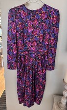 Vintage Maggy Boutique Purple Pink Floral Secretary Dress Size 8