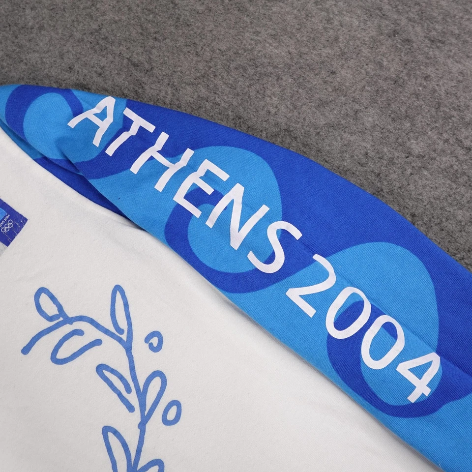 Vintage Olympics Sweater Mens XS White Blue Athens 2004 Torch Relay Shirt Adidas - Image 4 of 4