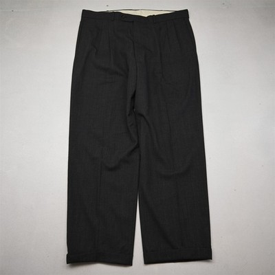 Mens 38x30 Gray Micro Houndstooth Wool Pleated Cuff High Waist Baggy Dress Pants