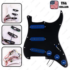 Prewired-Loaded SSS Pickguard Alnico V Pickups For Strat Black(3 Ply)&DBlue
