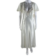 Vintage NWT California Dynasty L Satin Pearl Embroidered Timeless Negligee Silky