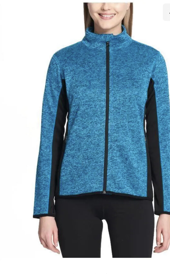 Marc New York Teal & Black Stretch Side Panel Zip Mock Neck Knit Jacket XL NWOT