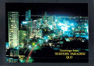 E9074 Australia Q Gold Coast Surfers Paradise at night postcard