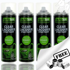4 x Autotek GLOSS CLEAR LACQUER Spray Paint Professional Bodyshop Can+Glove+CP