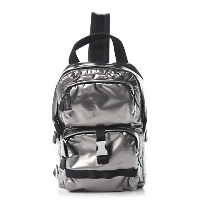 PRADA Tessuto Nylon Saffiano Silver Metallic Sling Small  display picture 2