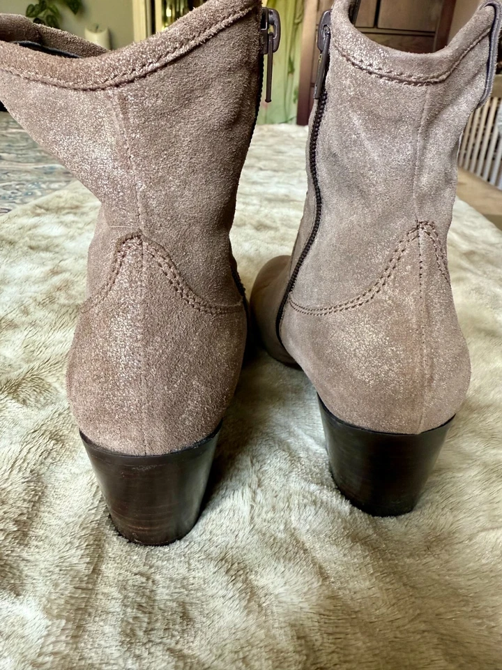 Sergio Rossi Brown Suede Metallic Ankle Boots Booties Zip Women's Size 7.5 M - Image 3 of 4