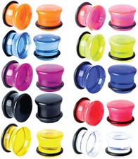 Pair of Single Flare Acrylic Ear Gauges Plugs Stretching O-Ring Piercing E559