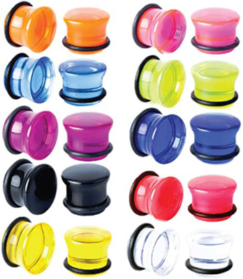 Pair of Single Flare Acrylic Ear Gauges Plugs Stretching O-Ring Piercing E559