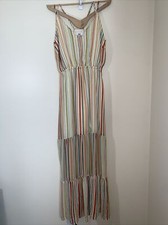 Jack By BB Dakota Maxi Dress Womens Large Striped Tiered Chiffon Resort Beach