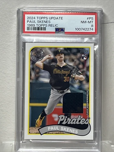 2024 Topps Update 1989 Black worn Relic Paul Skenes 89RU-PS Rookie Pirates PSA 8