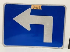 Authentic Traffic Road Street Highway Sign Blue 90 Degree Left 21" X 15". 8-61