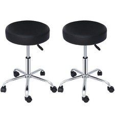 Set of 2 PU Leather Salon Stools Rolling Stool Adjustable Height Drafting Work