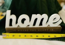 HOME IS WHERE THE HEART IS Free Standing Wood Sign 10” NEW