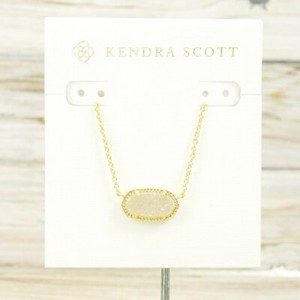 Authentic NWT Kendra Scott Elisa White Iridescent Drusy Pendant Necklace Gold Plated