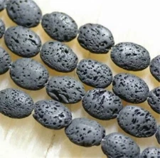 NATURAL 13x18mm Black Lava Rock OVAL Loose Bead 15''##ZY303
