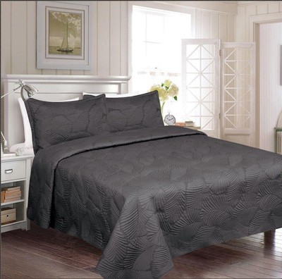 CORA DARK GRAY COLOR SUPER SOFT PLUSH  BEDSPREAD SET 2 PCS TWIN SIZE
