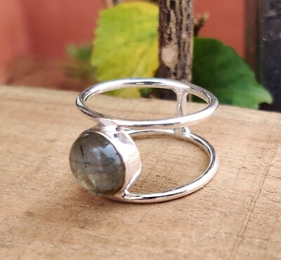 Natural Labradorite Ring 925 Sterling Silver Beautiful Stone Color 