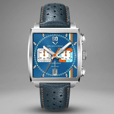 SPECHT & SOHNE Racing Quartz Chronograph Watch Stainless Steel Leather Strap