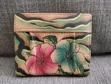 Anuschka Hand Painted Genuine Leather Wallet Hibiscus Flower Design