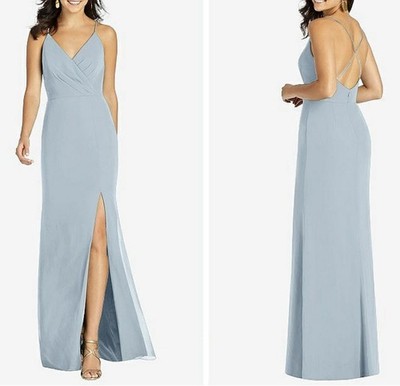 NWT Thread Dessy CRISS CROSS BACK MERMAID WRAP DRESS Blue MIST SZ 6R Gown Dress