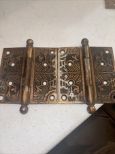 2 Antique Eastlake 4.5 x 4.5 Ball Tipped Brass Victorian Butt Door Hinges