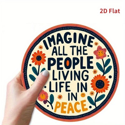 Imagine All the People Living Life in Peace Round Tin Metal Signs Home Décor