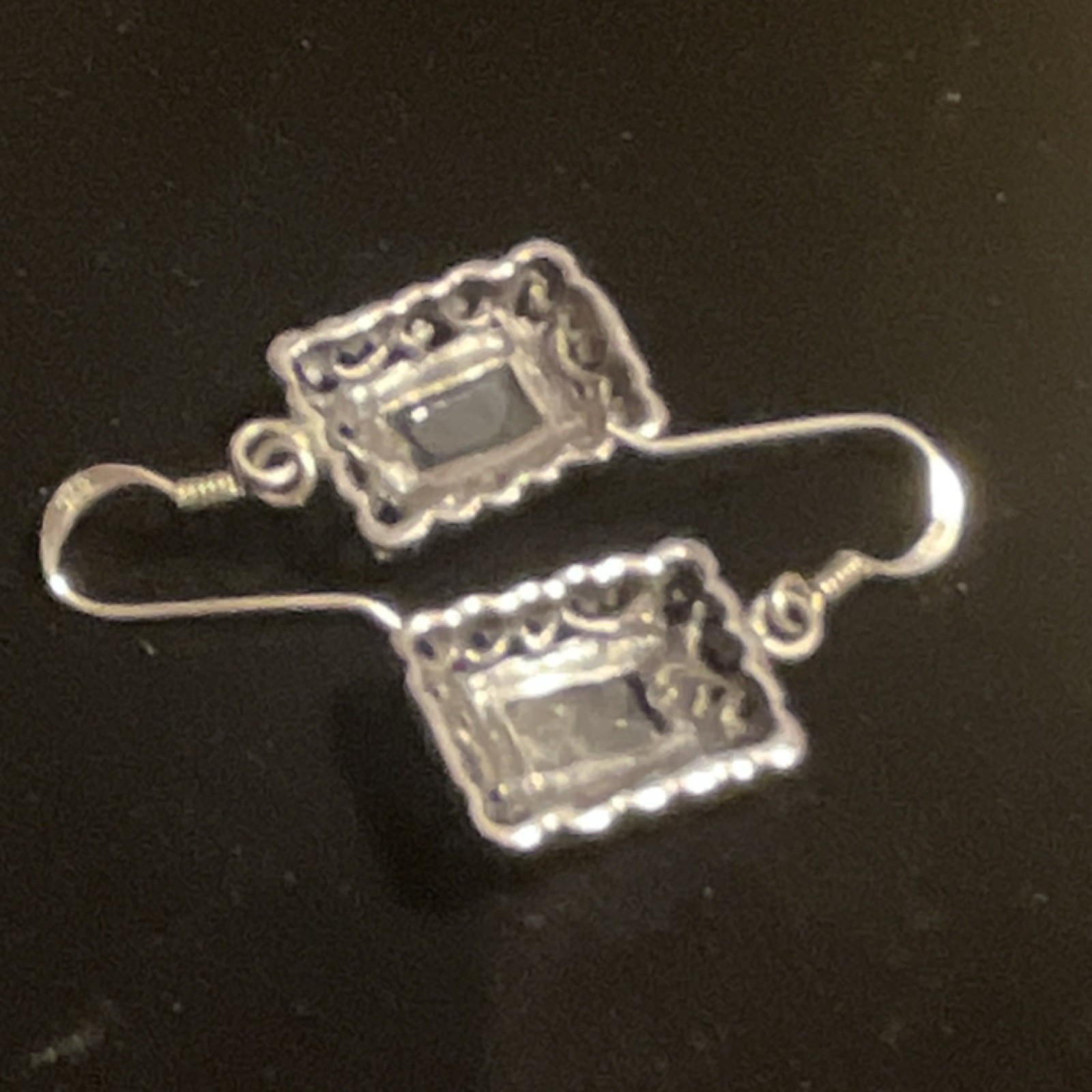 Silver 925 Rectangular Black onyx Dangle Drop Ear… - image 4