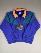 Vintage 90's FILA Sewn Purple Green COLOR BLOCK 1/4 Zip Jacket Mens Size XL