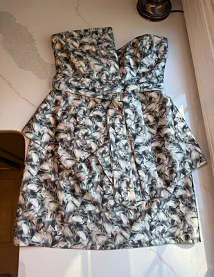 Zimmermann Strapless Abstract Satin Silk Fit & Flare Knee Dress Sz 2