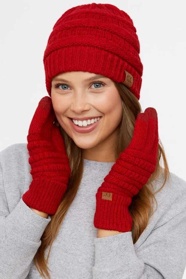 Guantes C.C Exclusivos Unisex Tejidos con Cable Invierno Cálidos Inteligentes Tacto Suave Color Sólido Foto 2 de 4