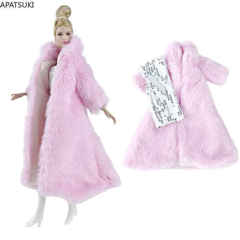 VETEMENTS Set vestiti moda pelliccia rosa per 1 6 abiti bambola vestito argento parka cappotto giocattoli
