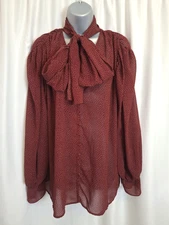 The 8th Sign Burgundy Red Polka Dot Sheer Floaty Pussy Bow Blouse UK8 10 BNWT