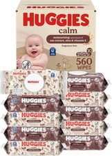 Huggies Calm Baby Wipes, Unscented, 56 Count Pack of 10 , White