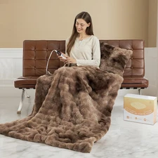 Faux Fur Heated Blanket Throw for Couch - 50"X60" Bubble Faux Fur Electric Blank