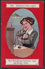 THE TELEPHONE GIRL vintage novelty postcard with pullout