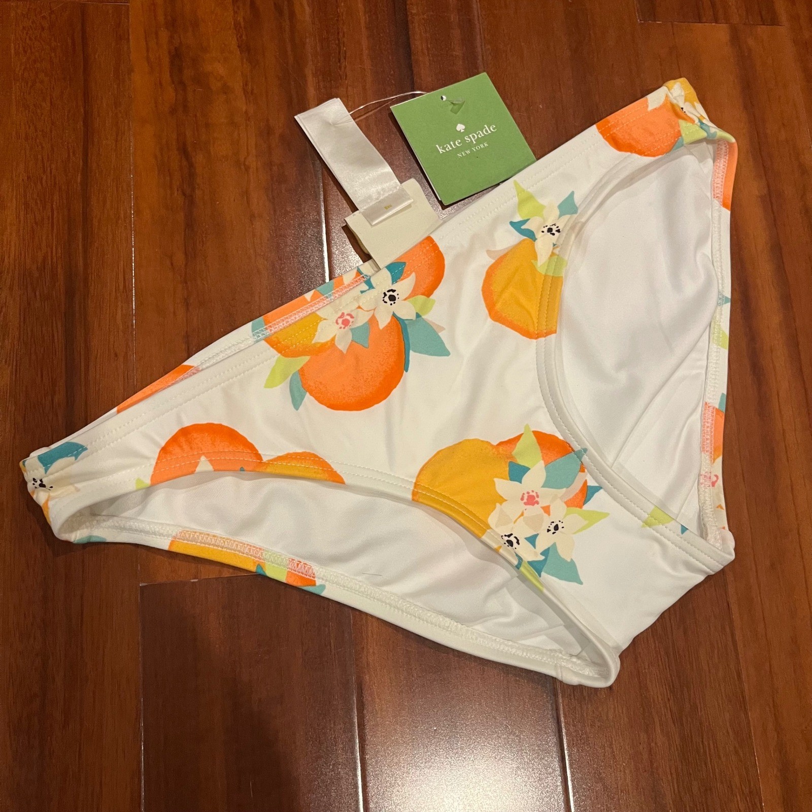Kate Spade Bikini Bottom Swim White Orange Blossom Fruit New NWT Size Small