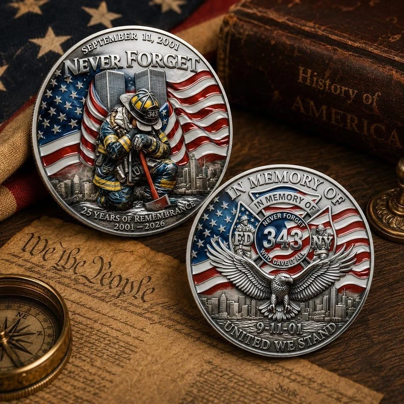 9/11 Never Forget Coin, Firefighter Memorial Patriotic USA Tribute Gift Coin
