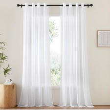 White Sheer Curtains Drapes 96 inches Long for Living Room - Grommet Top So...