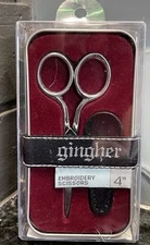 Gingher Classic Embroidery Scissors 4" With Leather Sheath Storage Box Italy NEW