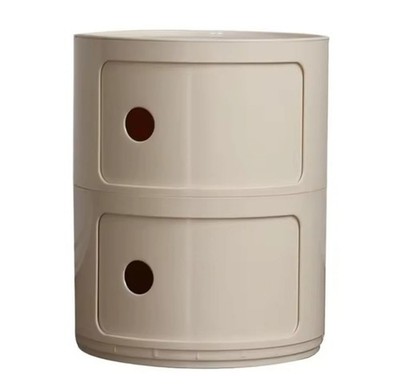 Podofo Runder Nachttisch Beige, 2 Fächer, Kunststoff Beistelltisch Nordic Design