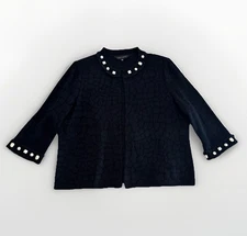 Ming Wang Womens 3/4 Sleeve Black Cardigan Jacket XL Office Career Dressy Modest