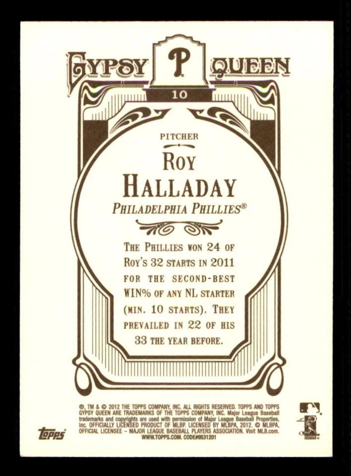 2012 Topps Gypsy Queen #10 Roy Halladay - Image 2 of 2