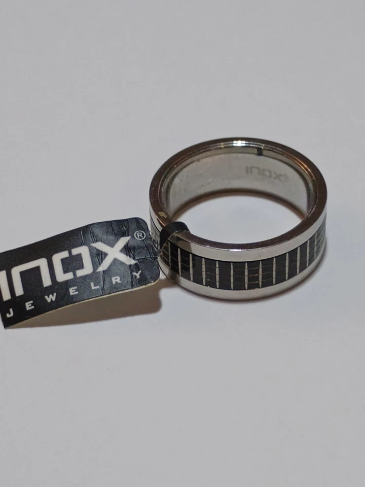 Silver  INOX Stainless Steel 316L  Ring Band – Black Square Design, Size 12 - Image 4 of 4