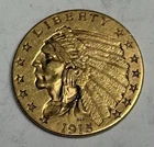 AU 1915 Indian Head Gold Quarter Eagle (All Original!), U.S. $2.50 Type Coin
