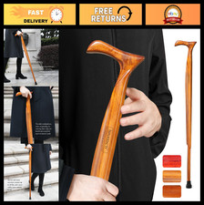 Natural Solid Wood Walking Cane for Men  Women - Heavy Duty, Ergonomic, 3 Rubbe