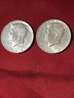 Lot of 2 - 1964 Kennedy Silver Half Dollars 90% Silver   $1 Face Value