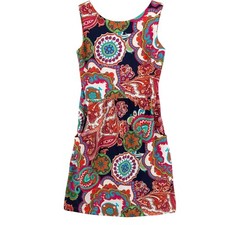 JUDE CONNALY Sleeveless Dress Paisley Colorful Stretch Pockets Elastic Waist XS